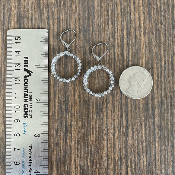 HAND CRAFTED EARRINGS Mirrored Crystal Memory Hoops Gunmetal - Picture 3 of 13